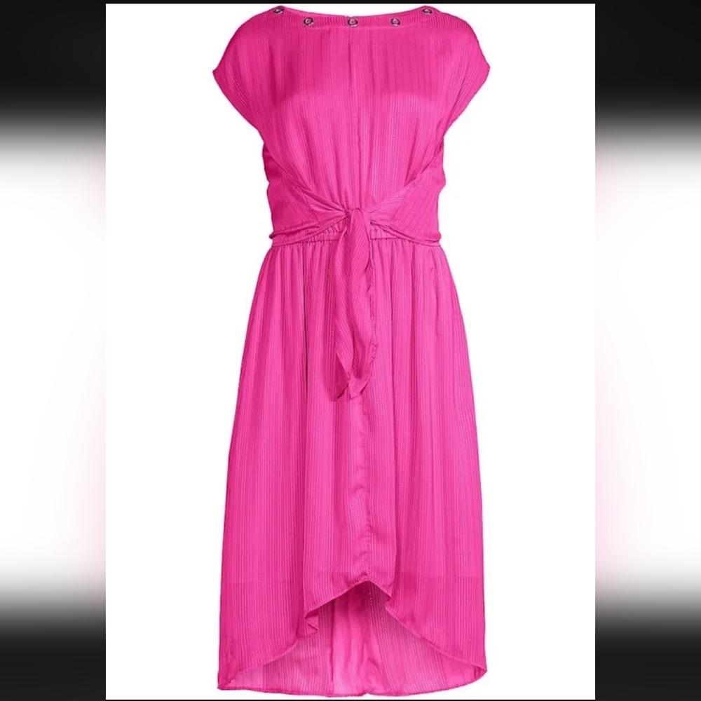 MICHAEL Michael Kors Pleated Hi-Lo Midi Dress Pink Fuschia Cerise -- Sz …